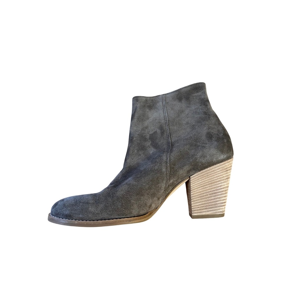 Paul‎ Green Grey Suede Ankle Boots Block Heel Side Zip Womens 8.5